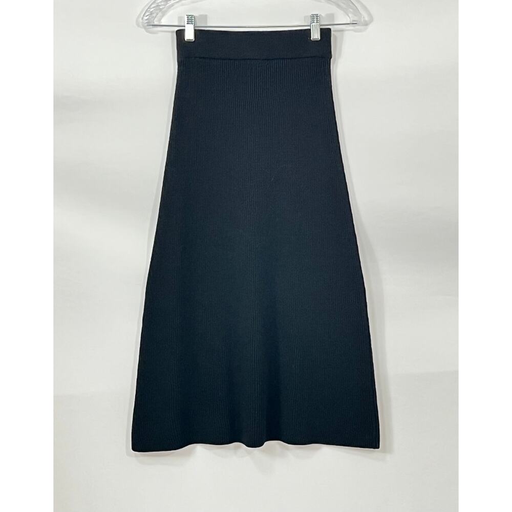 SEZANE XS Black Naelle Ribbed A-Line Midi Sweater Skirt Merino Wool Cotton NWT - Picture 7 of 9